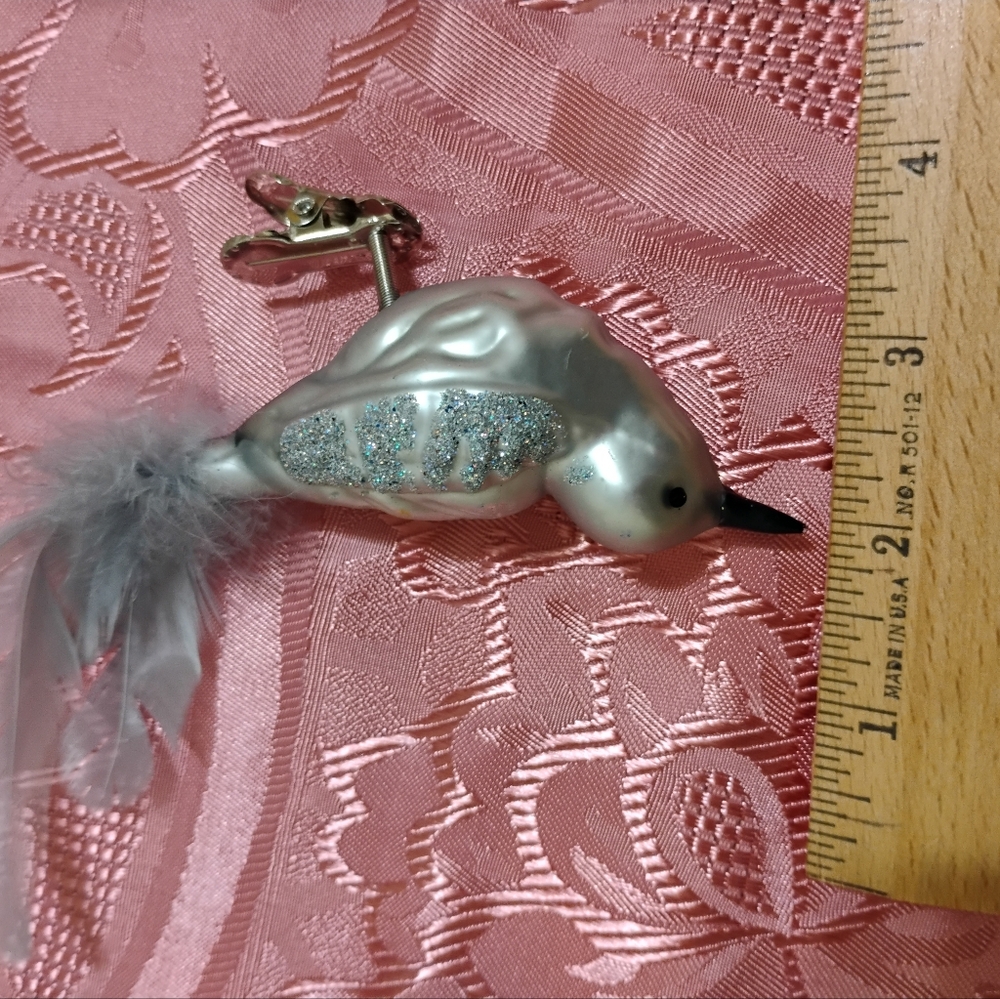 Vintage Glass Blown Glitter Clip-on Birds- Set of 5 - Picture 8 of 13